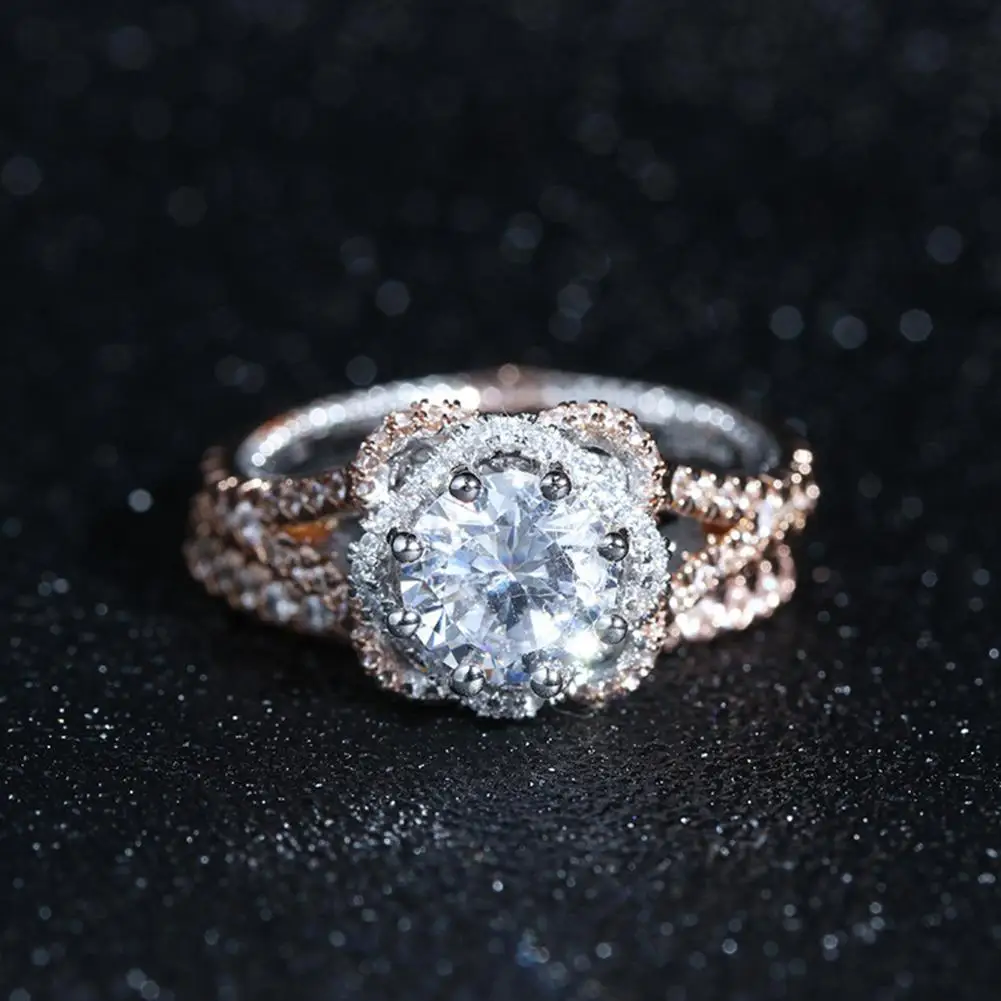 

Stylish Party Rings Electroplating Sturdy Round Inlay Rhinestone Party Rings Alloy Women Rings for Daily Wear