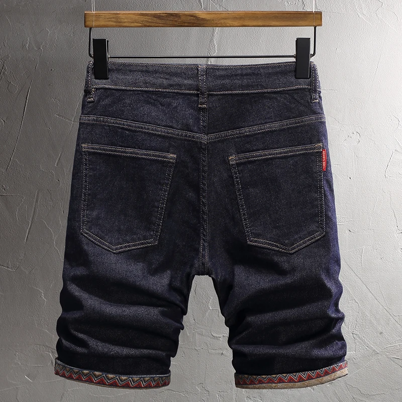 Summer Vintage Fashion Men Jeans Black Blue Elastic Patched Designer Short Jeans Men Korean Style Casual Denim Shorts Hombre