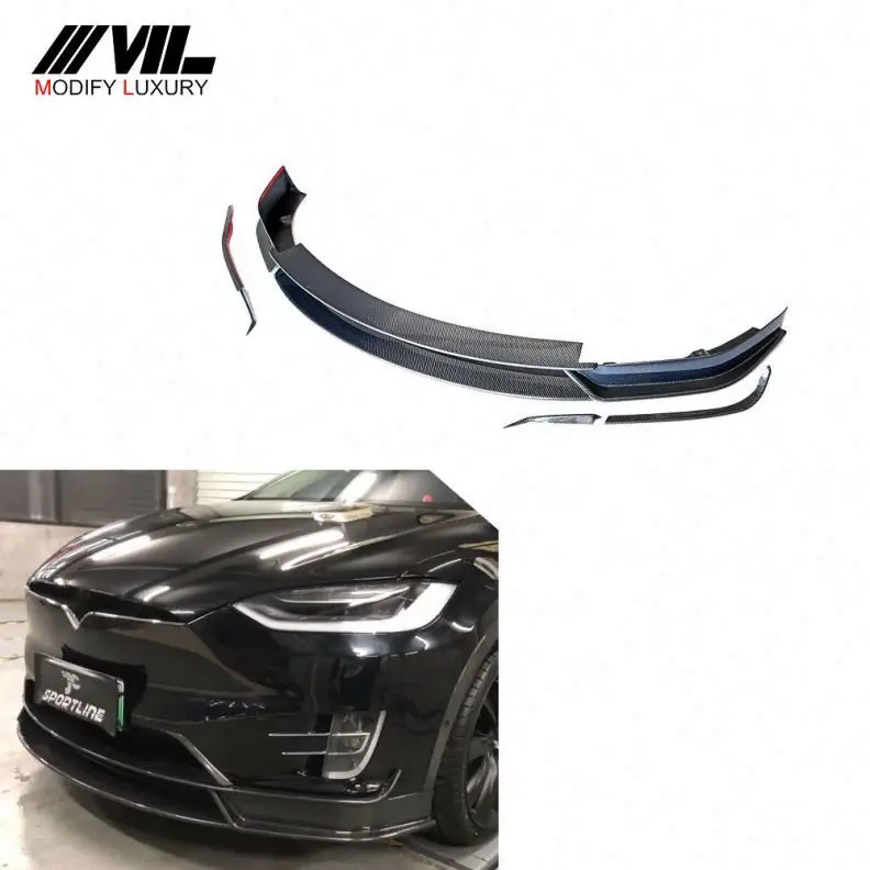 

Model X Carbon Fiber Car Front Spoiler for Tesla Model X 75D 90D P90D 100D P100D 2016-2018
