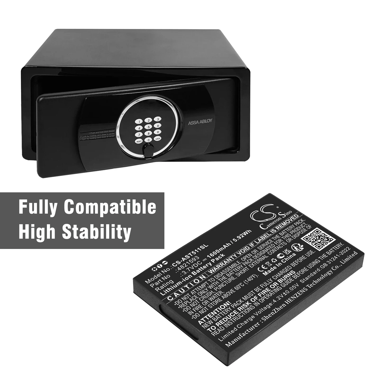 Сменная батарея CS для Assa Abloy VOT1511L2R01, VingCard Elsafe, артикул: 4821593, 1600 мАч  5.92 Вт·ч (art.: 3920dc58e166c) - 3920dc58e166c