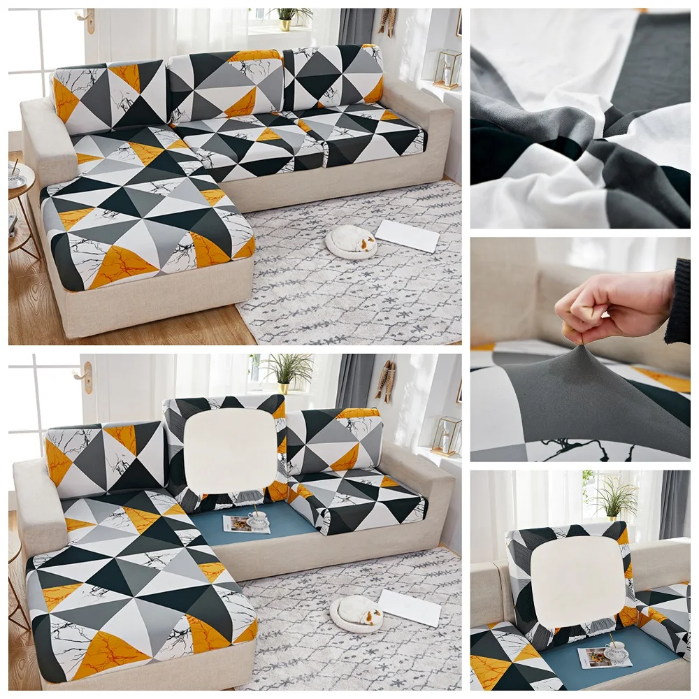 1/2/3/4 Seater Sofa Cushion Cover Geometric Seat Printed Elastic Half Pack Couch Stretch Slipcover Funiture Protector |