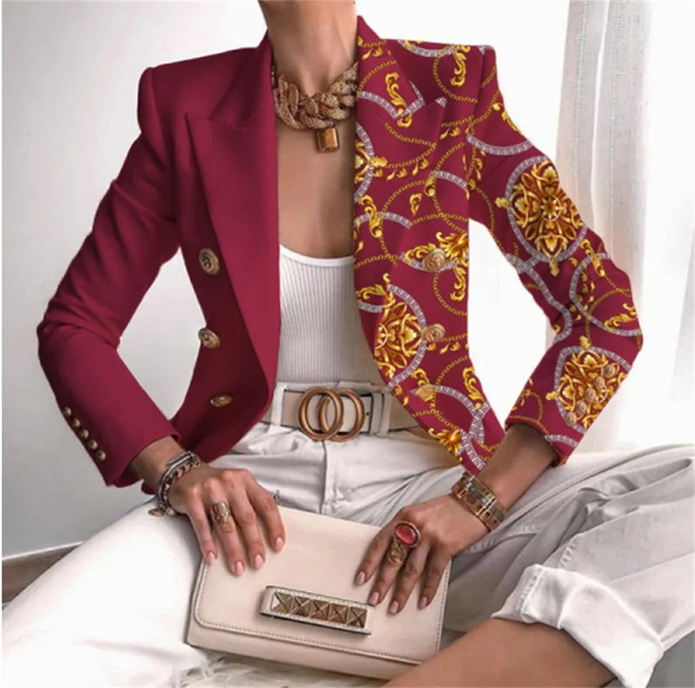 Fashion Women‘s Jacket 2023 New in Casual Print Double Breasted Slim Clothing Female Elegant Office Lady Business Blazers