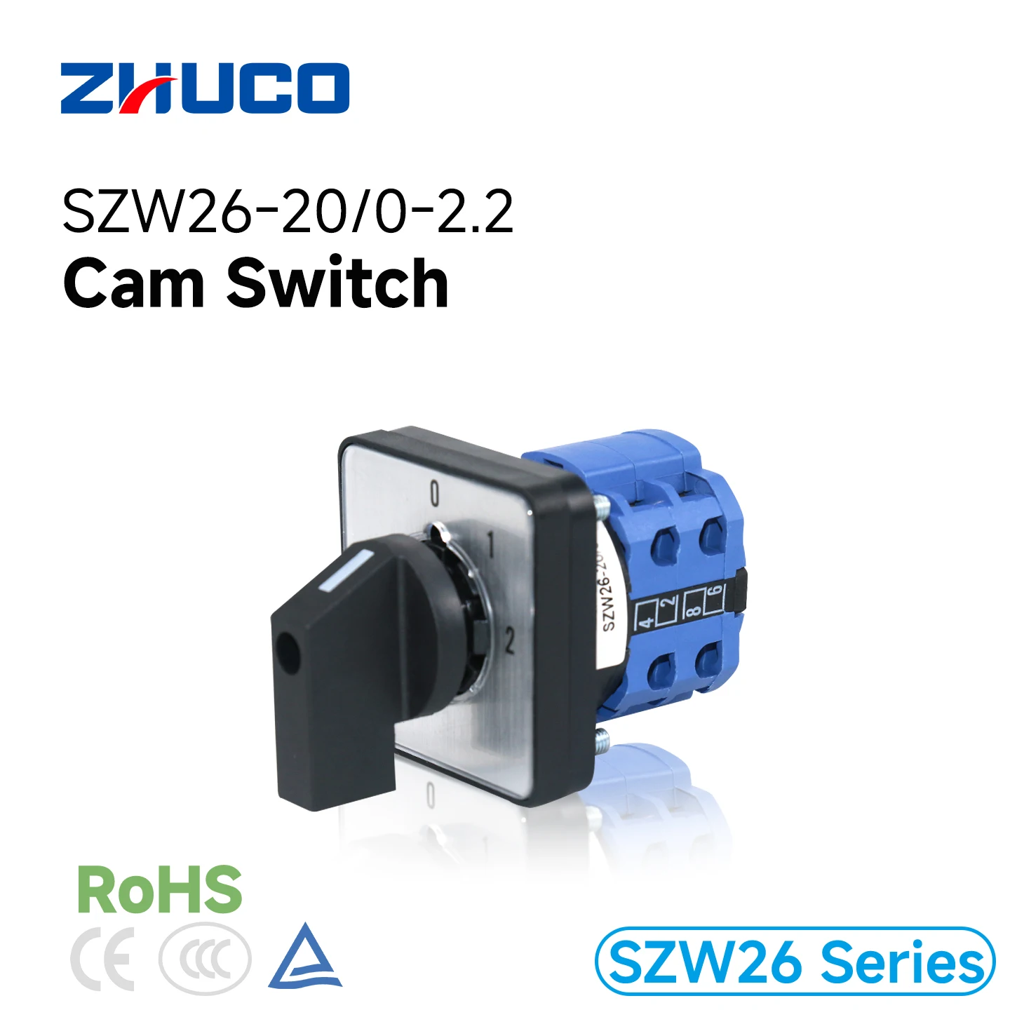 Фото Переключатель Zhuco Szw26-20/0-2.2 (аналог Lw26/Lw28/Jyw26/Lw38D/Lw39B), трехпозиционный двухсекционный комбинированный панельный переключатель 012, универсальный переключатель-трансфер. №1