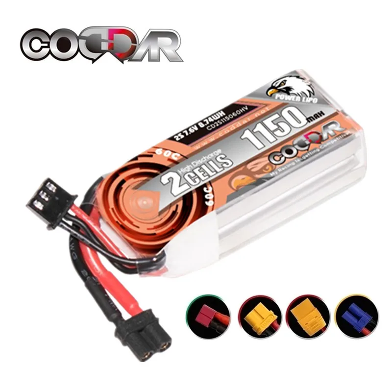 

CODDAR Lipo Battery 7.6V 1150mAh 60C 2S LiHV with XT60 XT30 Plug for RC Car Truck Airplane FPV Drones Trucks Tanks Boat