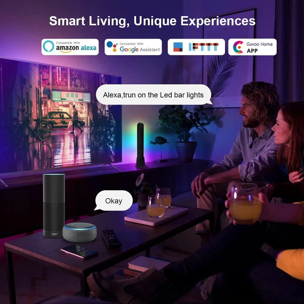 wifi smart led light bar rgb atmosphere light music synchronization 12 modes tv wall computer game room decoration night light free global shipping