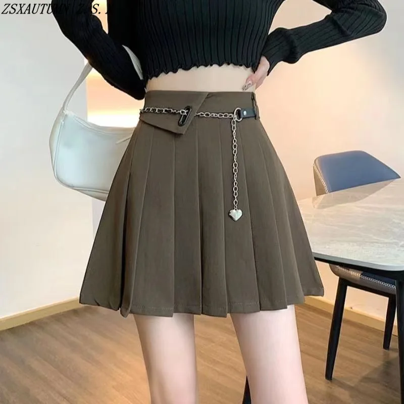 

Korean Autumn New Pleated Midi Skirt for Women's Solid High Waist A-line Short Skirt Vintage Slim Hot Girl Tight Hip Wrap Skirts