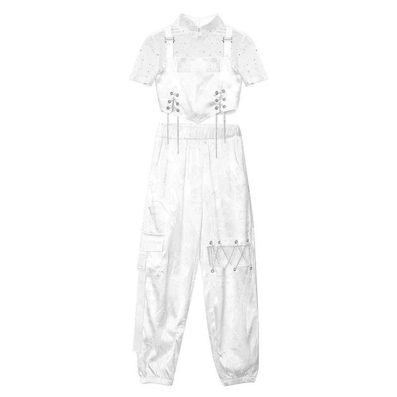 Уличная одежда в стиле хип-хоп для девочек белый сценический костюм концертная