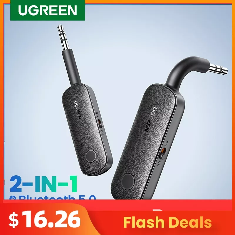 

UGREEN 2-in-1 Bluetooth Adapter Transmitter Receiver Bluetooth AUX 5.0 Wireless 3.5mm Adapter Stereo for Earphones TV Car Audio