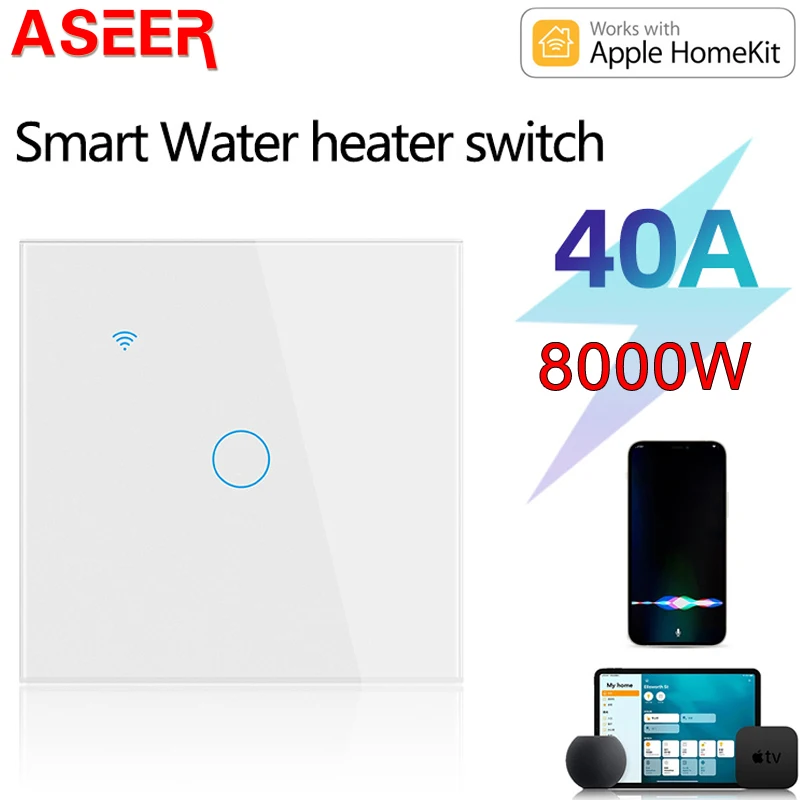 

ASEER HomeKit умный Wifi переключатель водонагреватель переключатели 40A 8000 Вт стандарт ЕС, стекло Luxuray Голосовое управление сенсорный Таймер Alexa Google