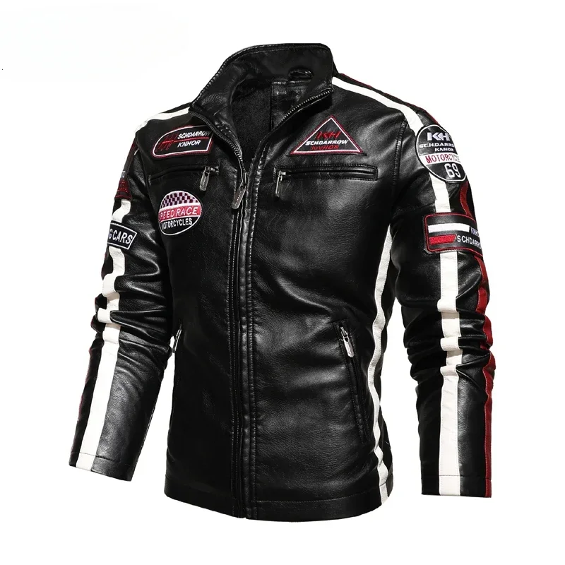 Winter Leather Jacket Men Coat Jackets Coats Faux Vintage Biker Bomber Red Windproof Motorcycle