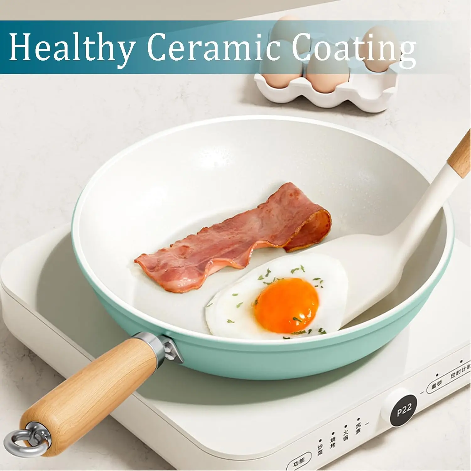 Антипригарная сковорода Qiubo с крышкой синяя керамическая индукционная плита