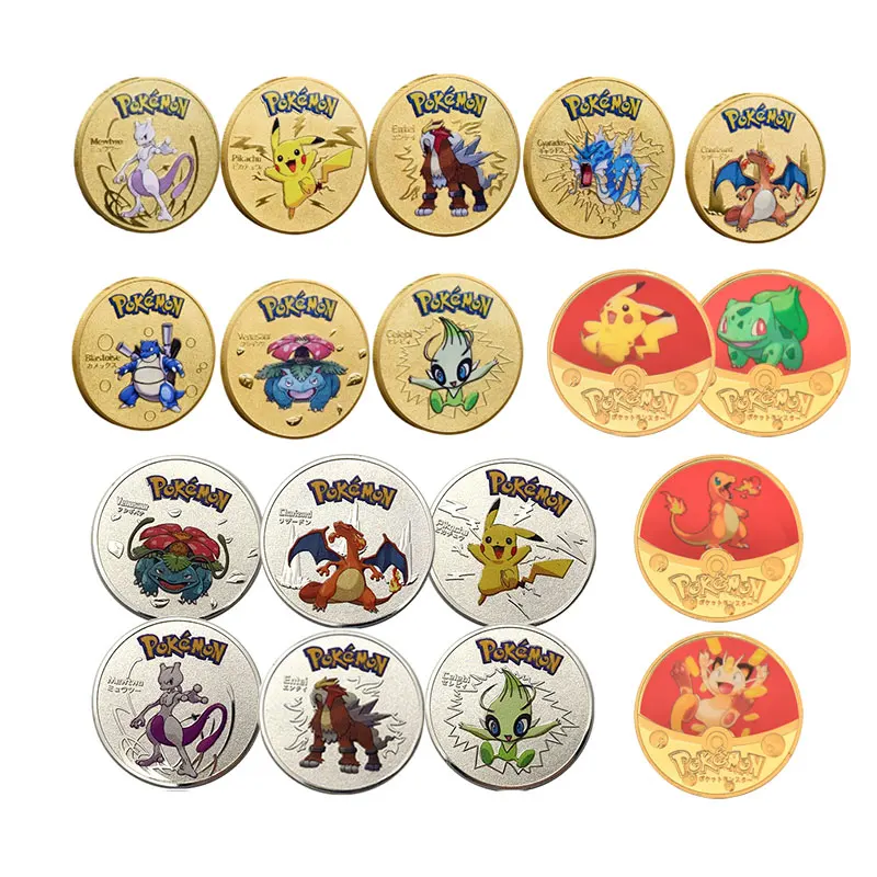 

Charming Pocket Commemorative Coin Kawaii Monsters Patterns Gold Plated Color 36 Patterns Collection Anime Metal Silver Coin
