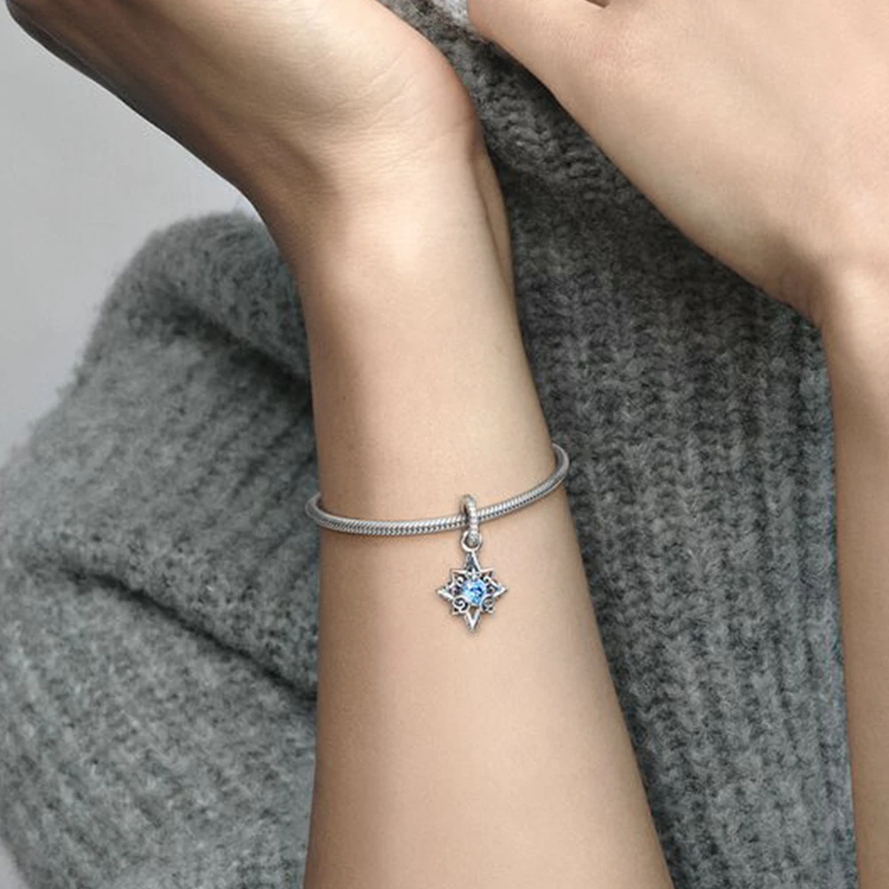 Pandora-Pendentif étoile bleue Cendrillon pour femme, argent 925, accessoires classiques, cadeau d'anniversaire, bracelet à la mode, bijoux à bricoler soi-même