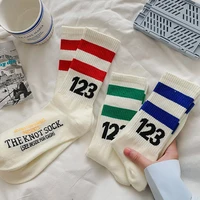 new socks womens number 123 letter socks men and women mid barrel striped cotton socks