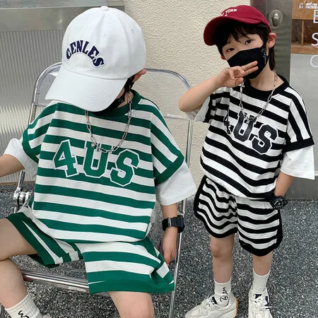 

New Summer Kids Boys T Shirt+Shorts 2pcs Clothing Sets Children's Sport Suit Teenager Boys Korean Loose Tracksuits 2 To 10Years