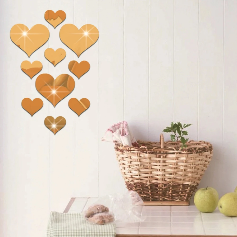 

10Pcs/Set DIY Decorative Durable Love Heart Stickers Wall Sticker Mirror Mural 3D Decal Simple Removable Paster Home Decoration