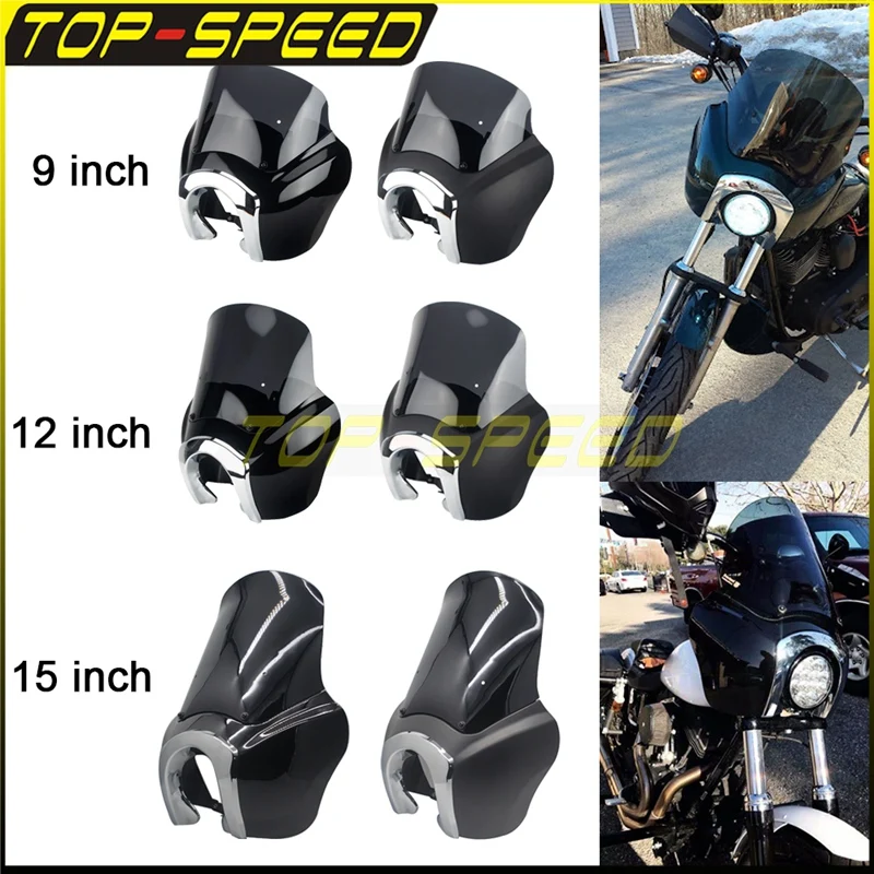 

Chrome Trim Bezel Club Sport Headlight Fairing 9in 12in 15in Windshield Light Cowl for Harley Dyna Fat Street Bob FXR FXDR Rider