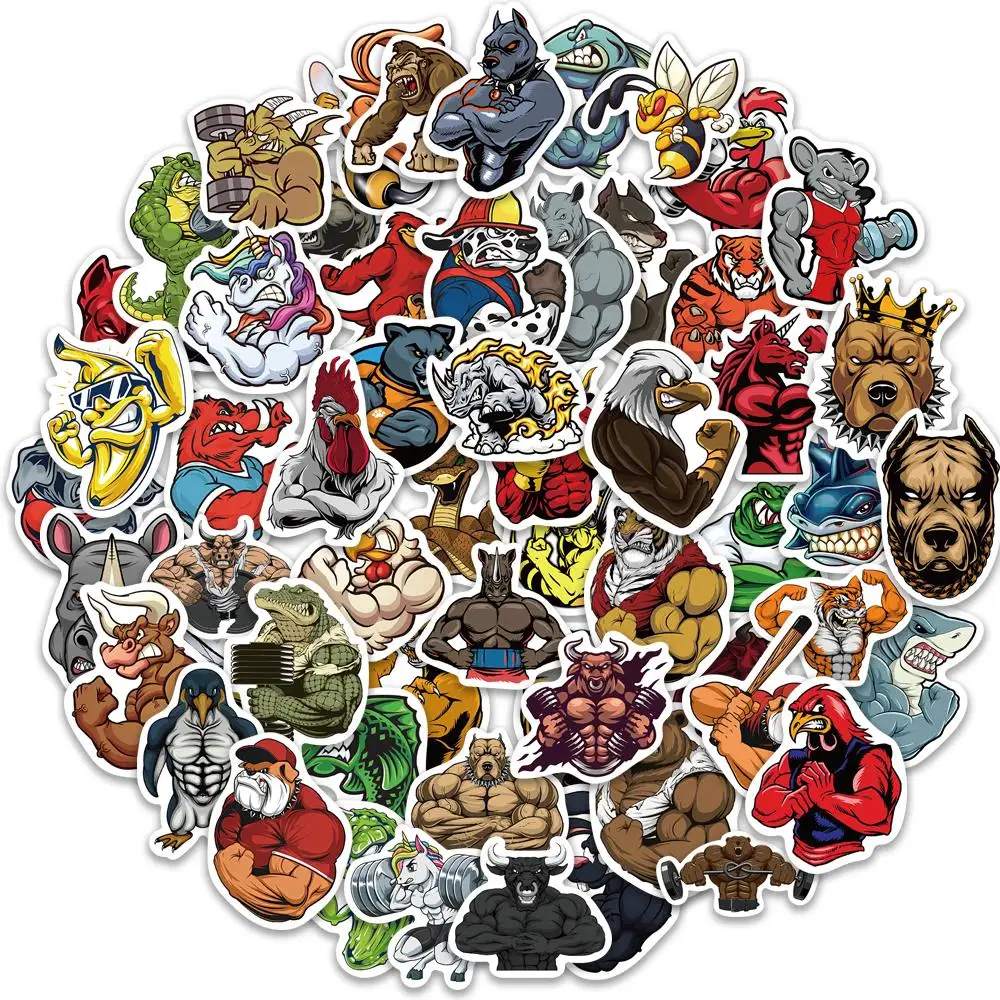 

10/25/60pcs Muscle Animals Stickers For Notebooks Stationery Scrapbook Supplies Ferocious Bodybuilding Vintage Sticker