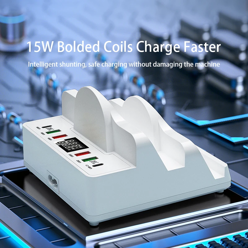 80W Dual PD Charger& Dual Wireless Charger Stand For iPhone 13 Xiaomi Fast Charging Hub Quick Charge USB Phone Charger Station