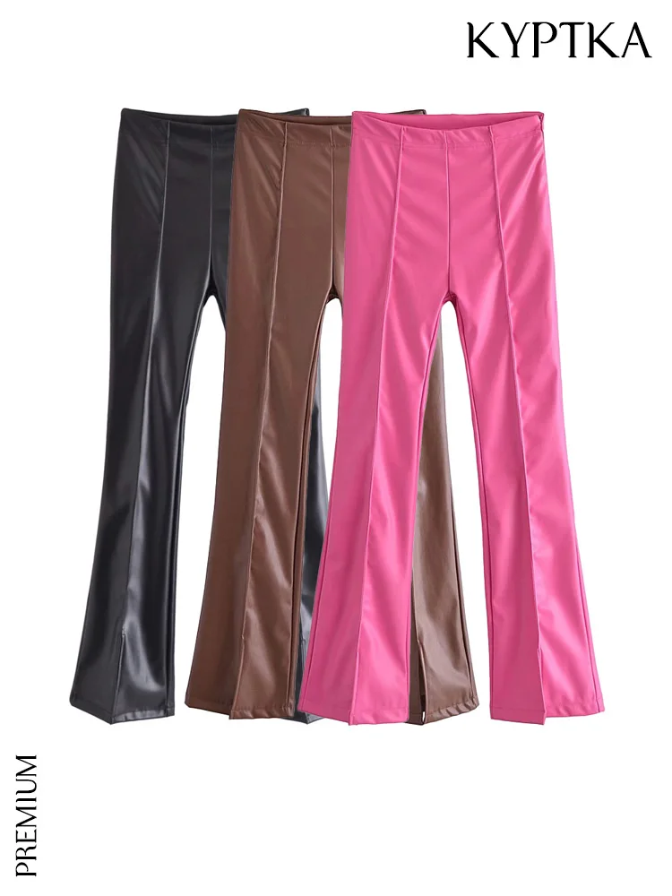 

KYPTKA Women Fashion Front Darts Faux Leather Skinny Pants Vintage High Waist Side Zipper Female Trousers Mujer
