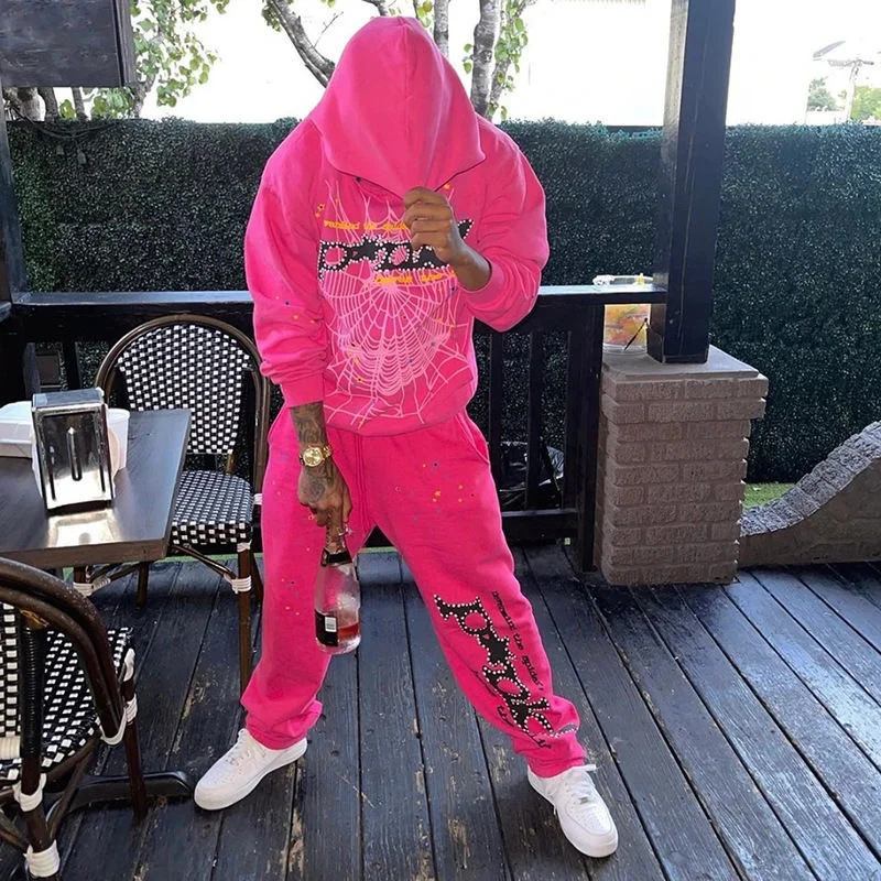 

Spider web print die Men and women hip hop casual long sleeve loose sweatshirt pants Autumn and Winter 2023 Goth punk jumper