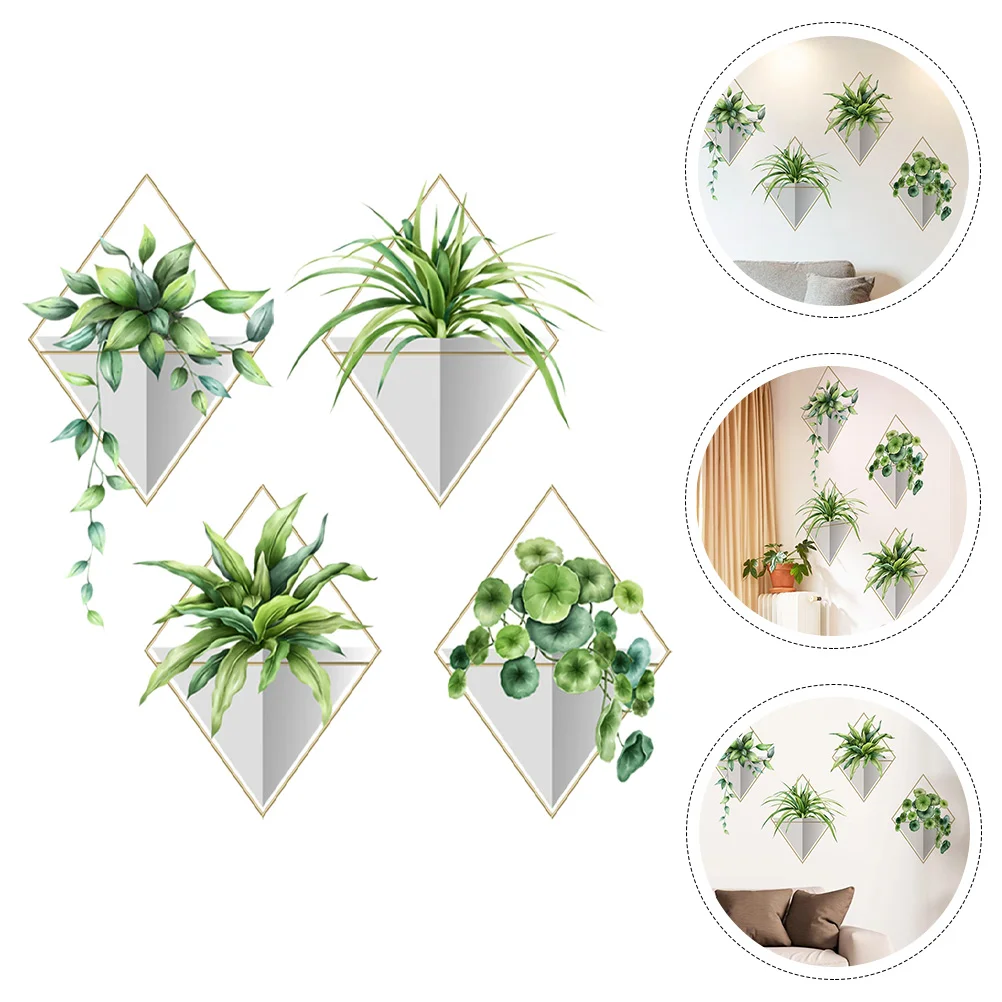 

Girl Wall Decals Bonsai Wall Murals Green Leaves Wallpaper Succulent Plants Wall Decal Vases 3d Wall Decals