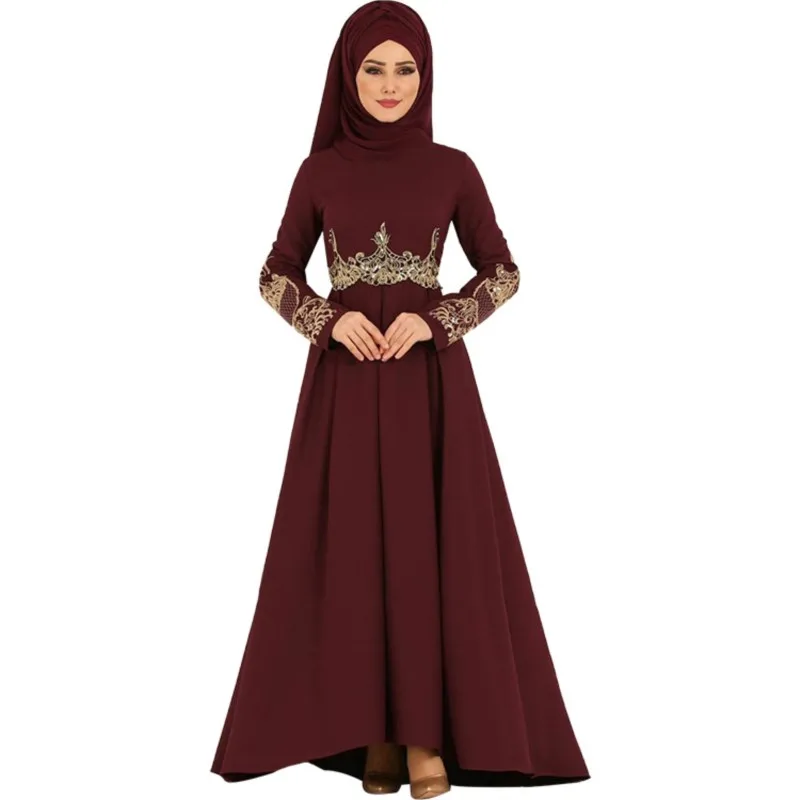 

Elegant Commuter Embroidered High Waisted Slim Fit Ethnic Swing Dress Middle Eastern Muslim Abaya Ankara Dress Without Hijab