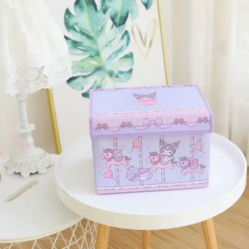 

Hello Kitty Kuromi Kawaii Anime Sanrio Storage Box Cute Cartoon Cinnamoroll Folding Case Organizer Dustproof Clothing Toys Gifts