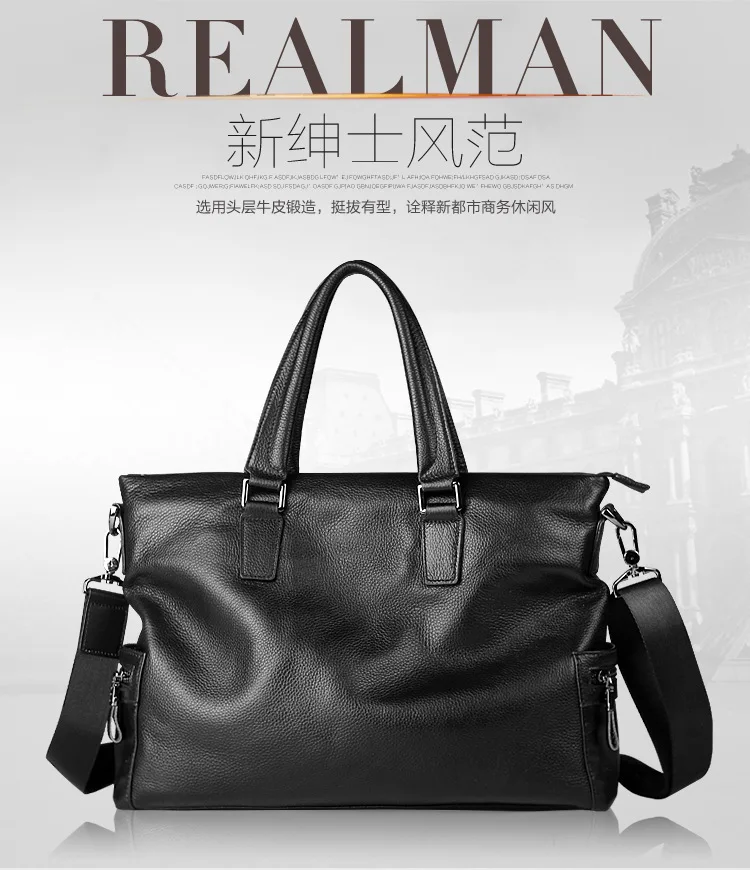 Men's Handbag 100% Genuine Leather Fashion Men's Bag First Layer Cowhide Soft Leather Messenger Bag Briefcase Business LaptopBag