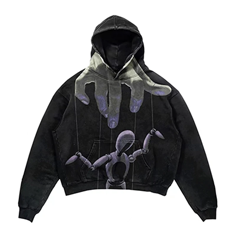 Skeleton Devil Bat Y2k Goth Fashion Man Print Hoodies High Street Hoodie Sweatshirt Oversize Black Long Sleeve Women Pull Sweats images - 6