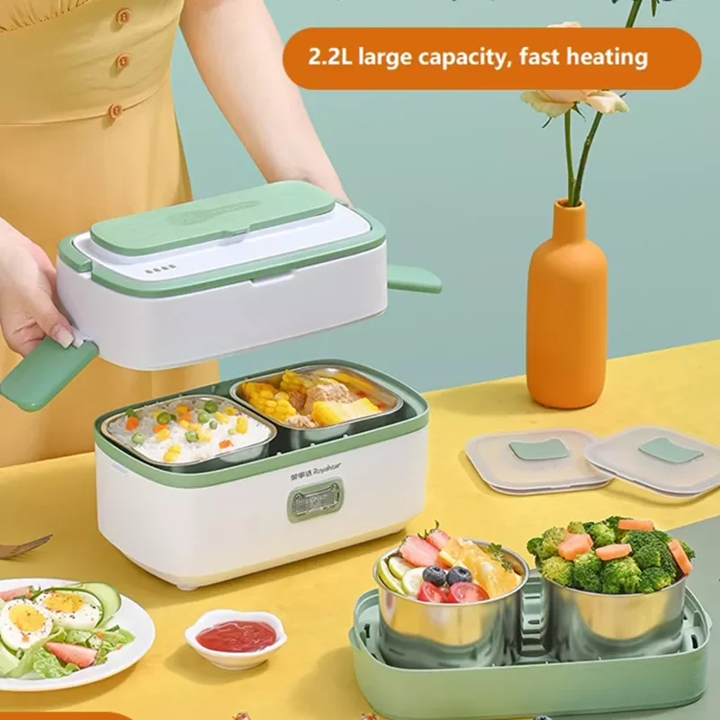 

220 В л бытовой Электрический Ланч-бокс с подогревом, 2-х слойная портативная электрическая мини-рисоварка с контейнером для хранения столовы...