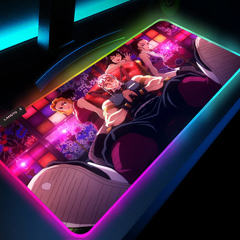 

Backlit Mat RGB Pad Mouse Anime Character Luminous Mousepad Kimetsu No Yaiba Fashionable Internet Cafe LED Mouse Mat 900x400