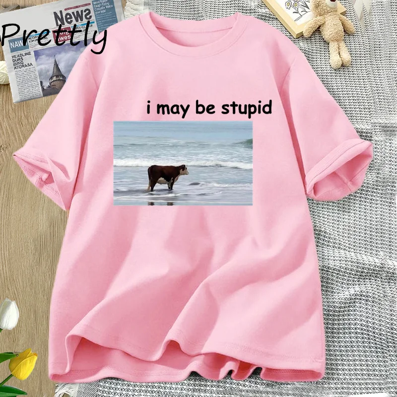 Футболка женская/мужская с принтом я могу быть тупой Корова забавная хлопковая