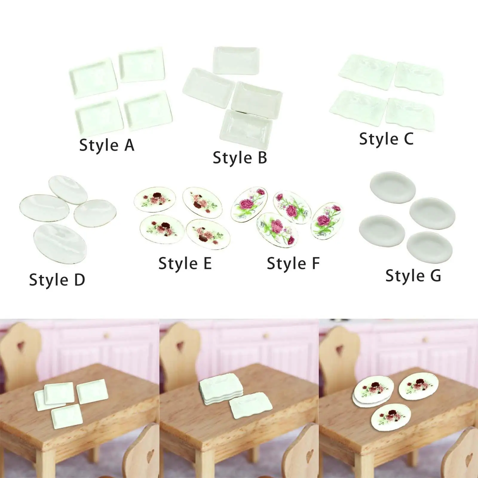 

4 Pieces Miniature 1/12 Dollhouse Dishes Decoration for pretend Play