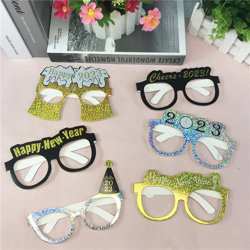 

6Pcs Happy New Year Paper Glasses Frame Celebration 2023 New Year Party Eyeglasses Kids Adult Photo Booth Props Home Supplies