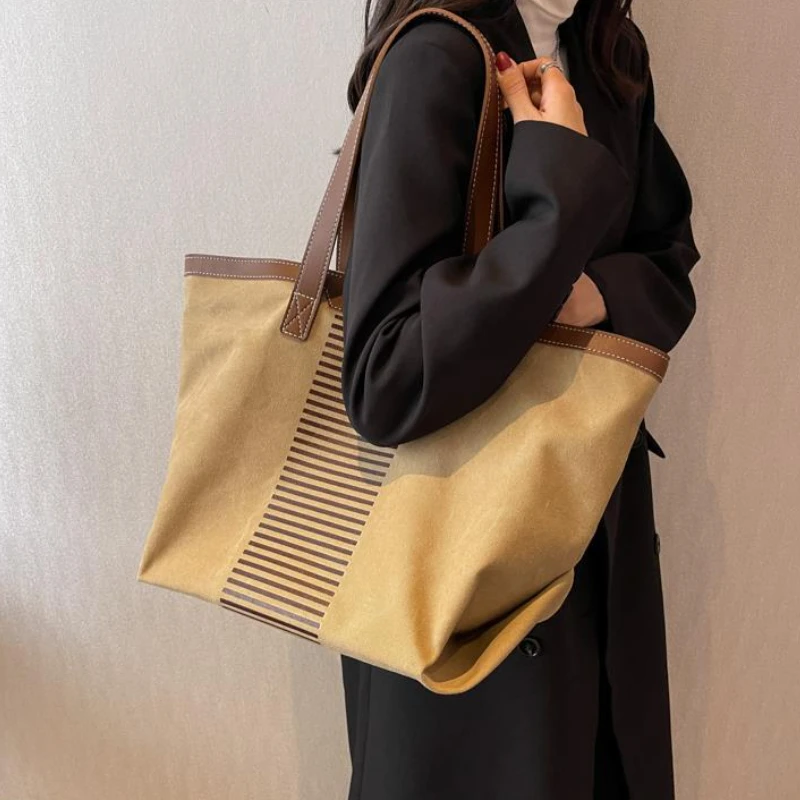 

Korean Shoulder Tote Bag for Women 2022 Trend Canvas Large Woman Hand Bag Fashion Shopper with Zipper Designer Female Handbags
