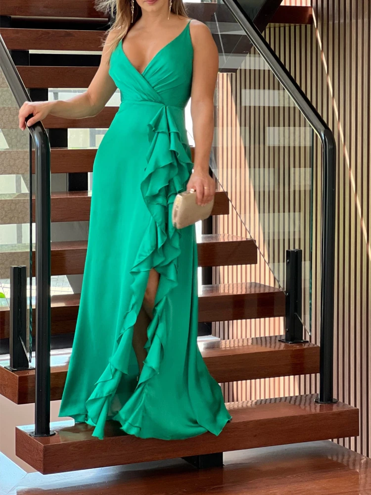 

Женское сексуальное вечернее платье на бретелях-спагетти с открытой спиной, Макси-платья для женщин, летнее вечернее платье с лямкой на шее,...