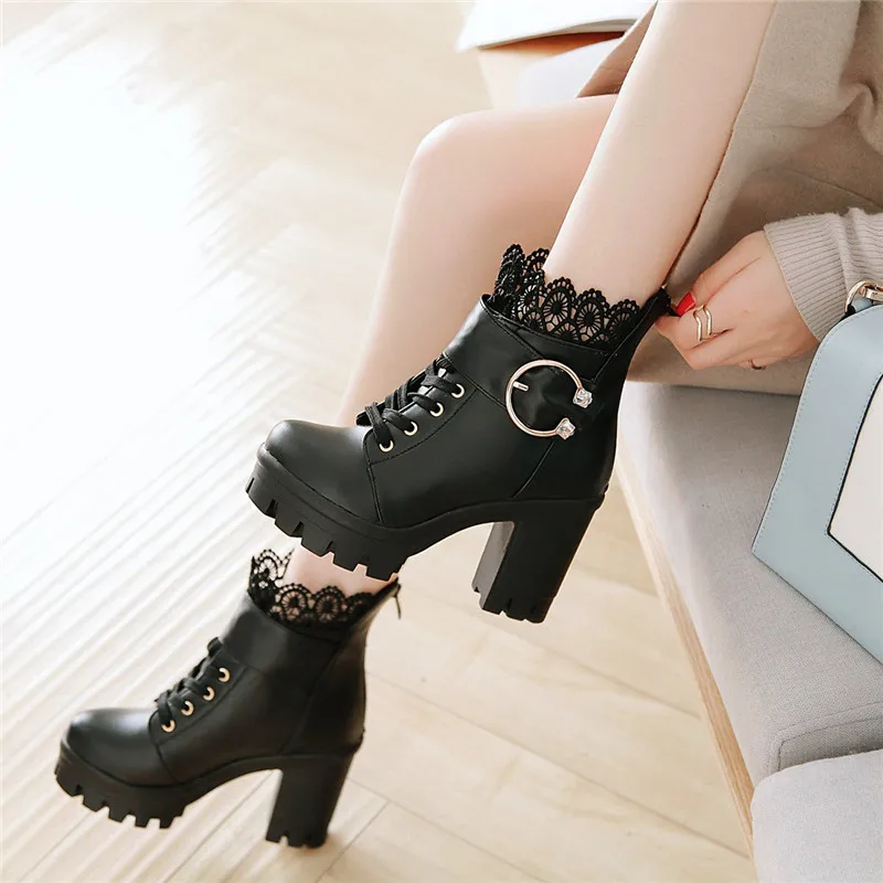 Женские ботильоны из ПУ кожи YQBTDL милые ботинки на платформе и толстом блочном