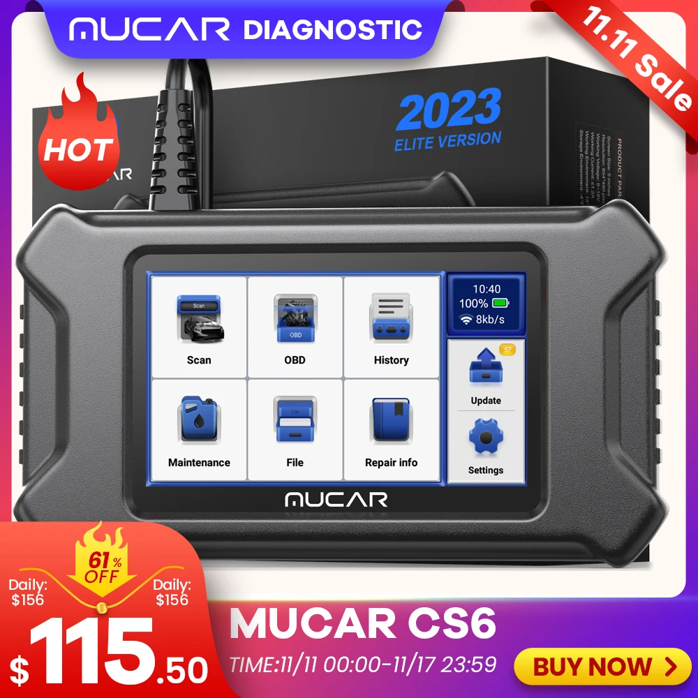 

Mucar CS6 OBD2 Scanner Car Diagnostic Tool with 6 System Scan 7 Reset Service Free Update ABS SRS Engine EPB SAS TBA Reset Tool