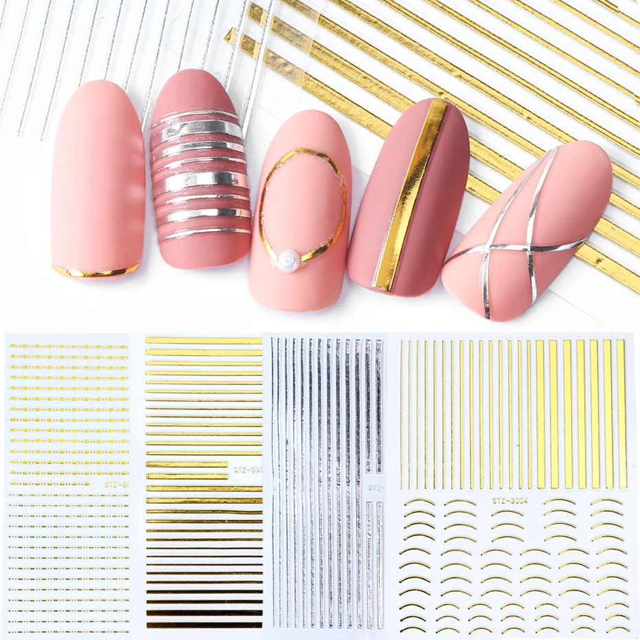 1pcs Gold Silver 3D Adhesive Striping Tape Line Nail Sticker Decals Curved Strips DIY Nail Art Decoration Tools JISTZG001-013