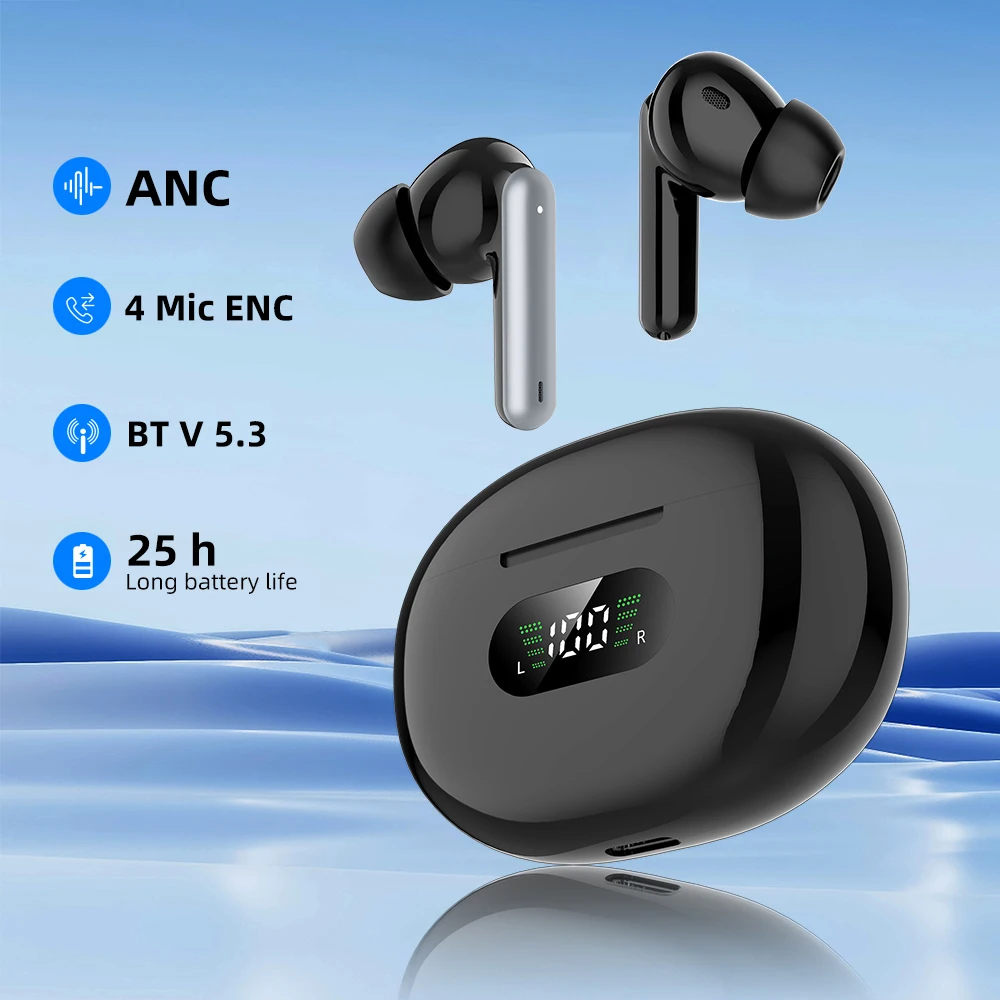 

J96 Battery Screen Popular Wireless ANC Real Noise Cancellation TWS Bluetooth Earbuds With 4 Mics ENC Ear pods Earphones