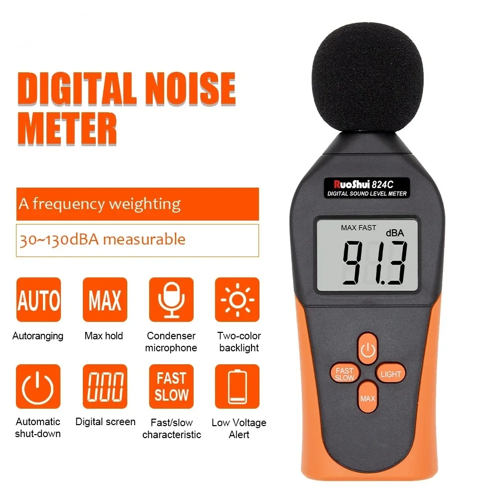 Цифровой измеритель уровня шума 824C высокоточный децибелизмеритель для заводов