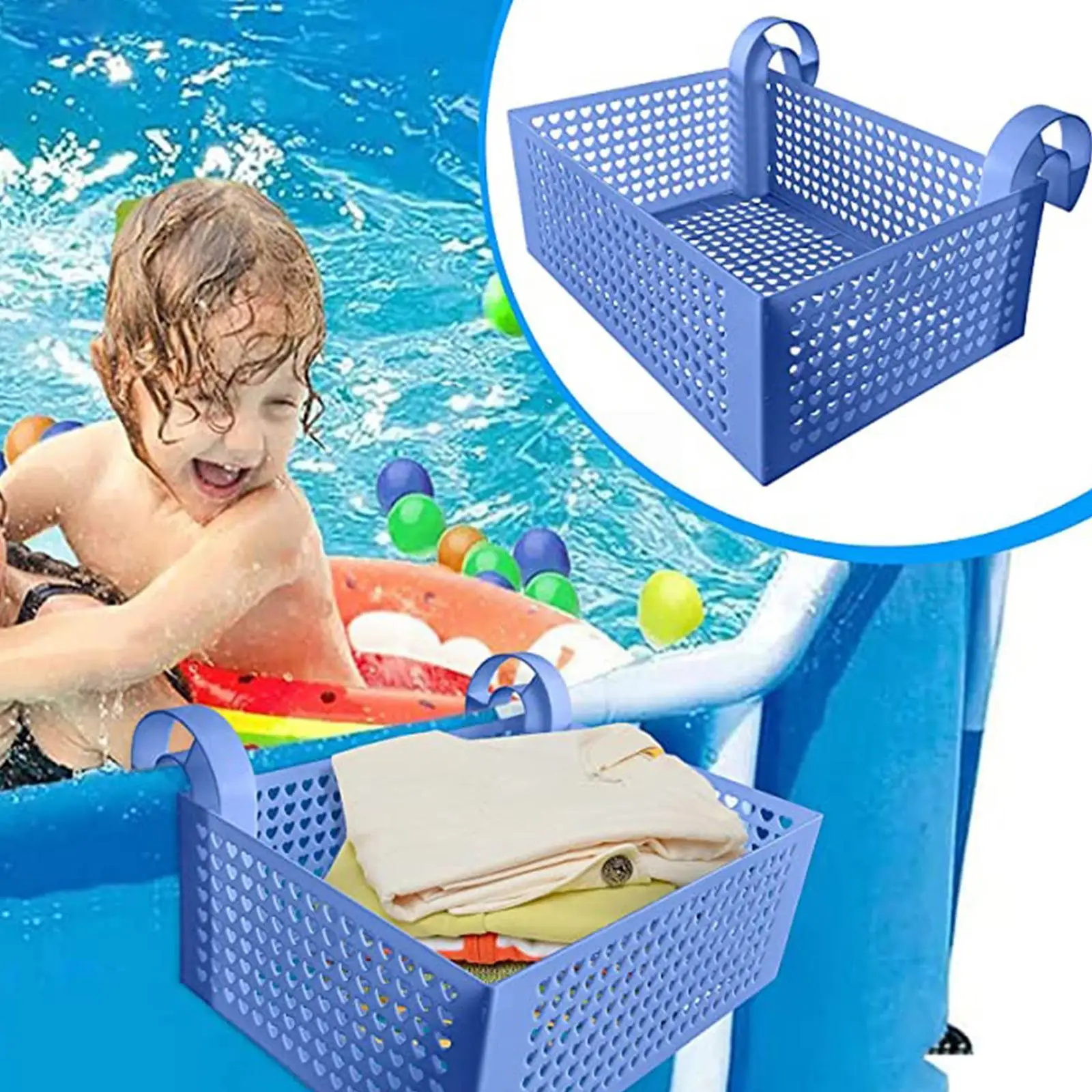 

Pool Storage Basket Hanging Portable Removable Organizer Accessories Basket Storage Beach Beach Plastic Pool Swimming Ball L0W5