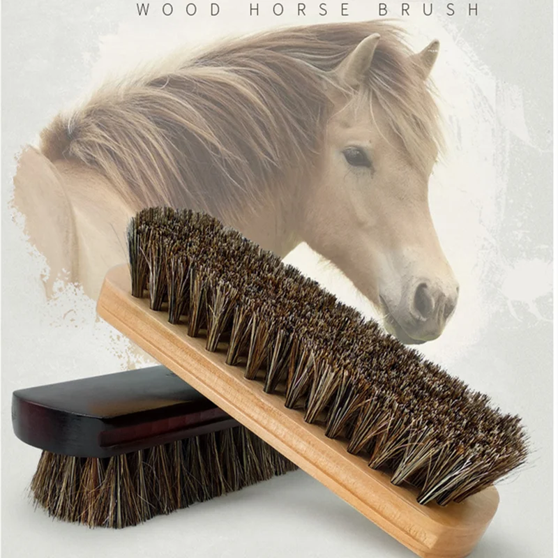 Wooden Shoe Polish Brush Bristle Horse Hair Brush Leather Soft Polishing Tool Clean Shine Brush Suede Nub Boots Buffing Car Kit