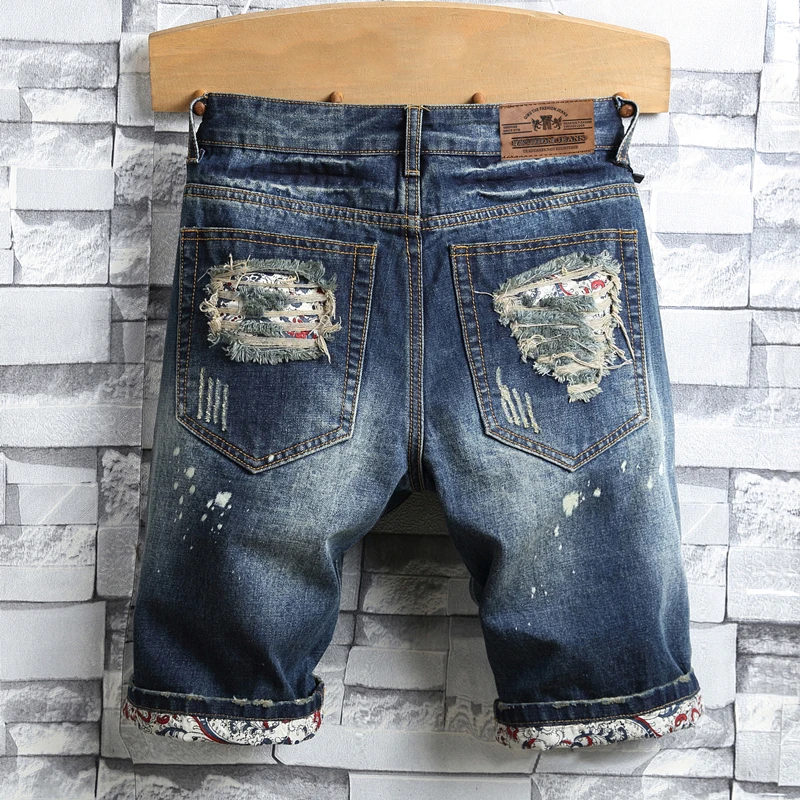 Express Delivery of Summer New Men's Retro Split Short Jeans Street Clothing With Holes Slim Fitting Denim Shorts Men's