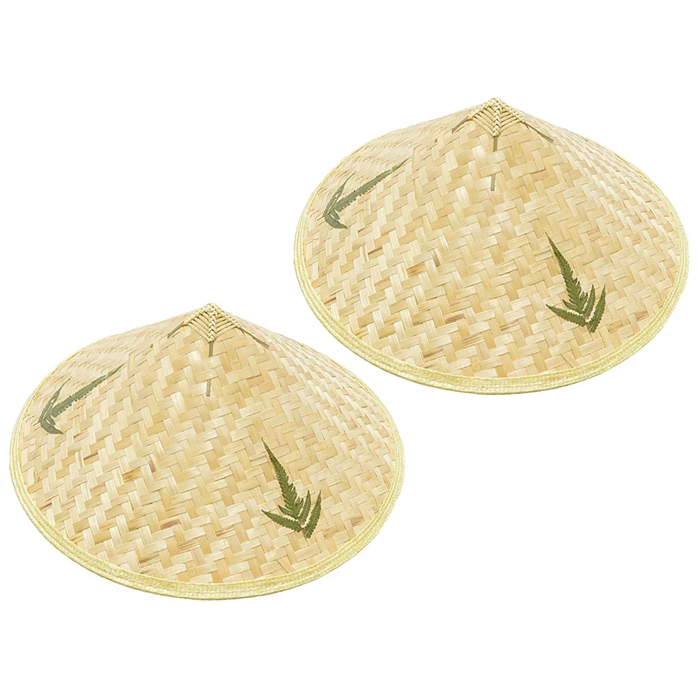 

2 Pcs Bamboo Straw Hat Large Brim Hats Sunshine Blocking Caps Woven Aldult Weaving Child