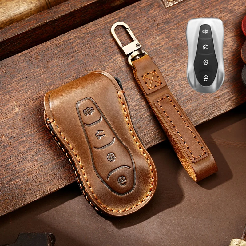 

Genuine Leather Car Key Case Cover Fob Shell for Geely Azkarra Tugella FY11 2019 2020 Atlas Pro New Emgrand GS X6 SUV EC7