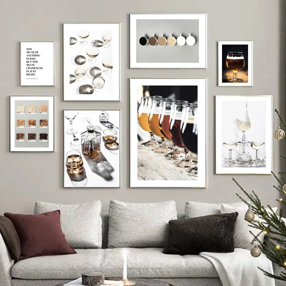 

Картина на холсте золотые пивные очки кофейные оттенки Плакат цвета шампанского печать скандинавские настенные картины для гостиной домаш...