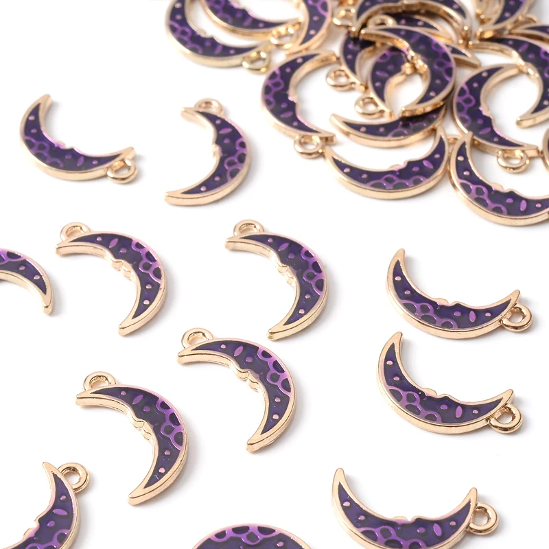 10Pcs 15X21Mm Moon and Stars Pentagram Shaped Oil Dropping Pendant Alloy Metal Charms for Jewelry Making Bracelet Accessories - купить по