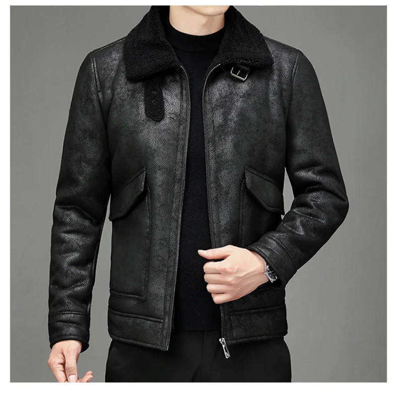 

Мужская замшевая флисовая куртка MOONBIFFY, бархатная утепленная теплая куртка из искусственной кожи с лацканами, верхняя одежда большого размера для осени и зимы